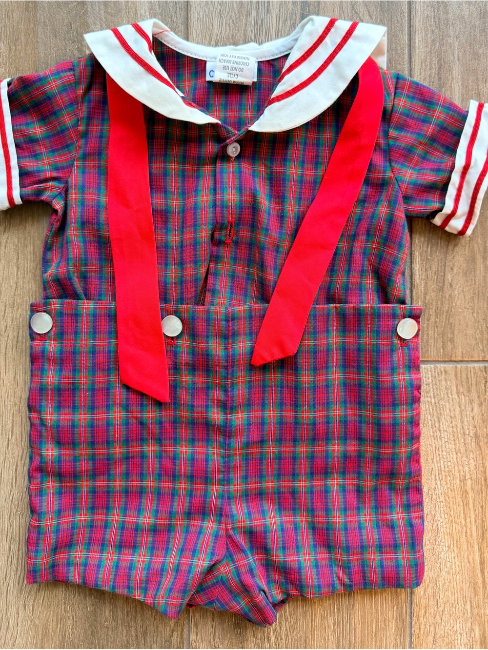 Vintage C.I. Castro Red Plaid Sailor Romper with White Collar